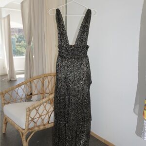 Sabina Musayev Black and Silver Maxi Dress